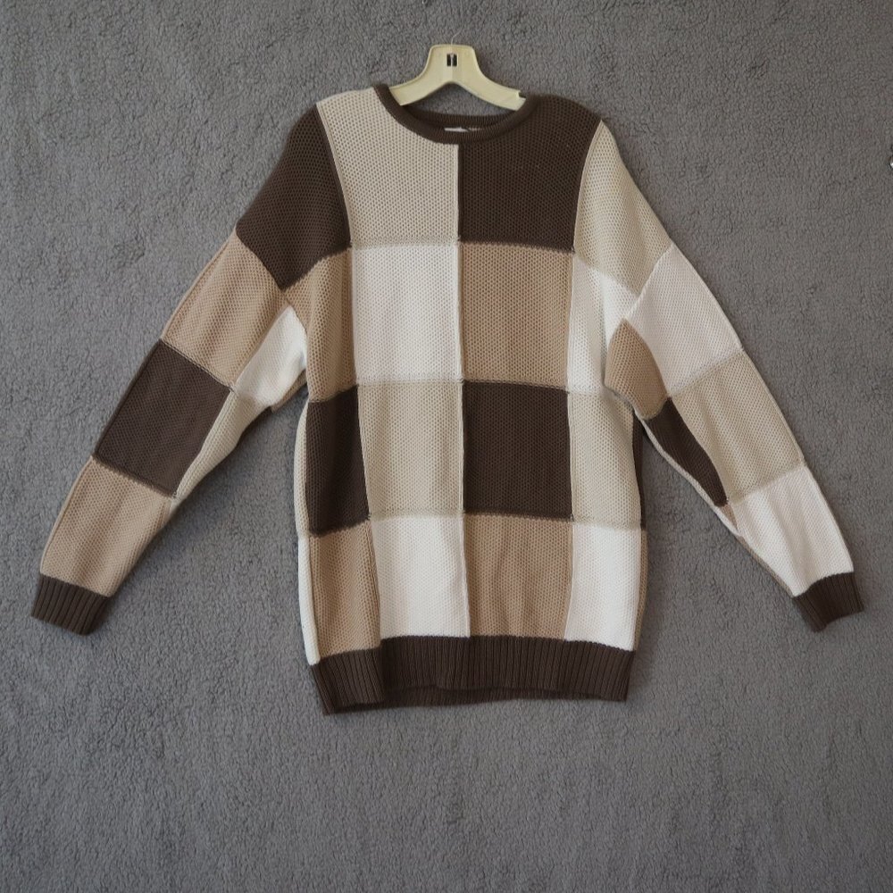 Tan Patchwork Crewneck Sweater Men's Size L